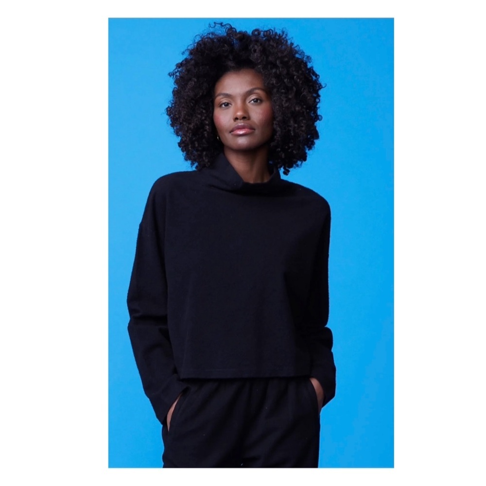 Monrow Fuzzy High Neck Cropped Sweater in Black- XS,M,L